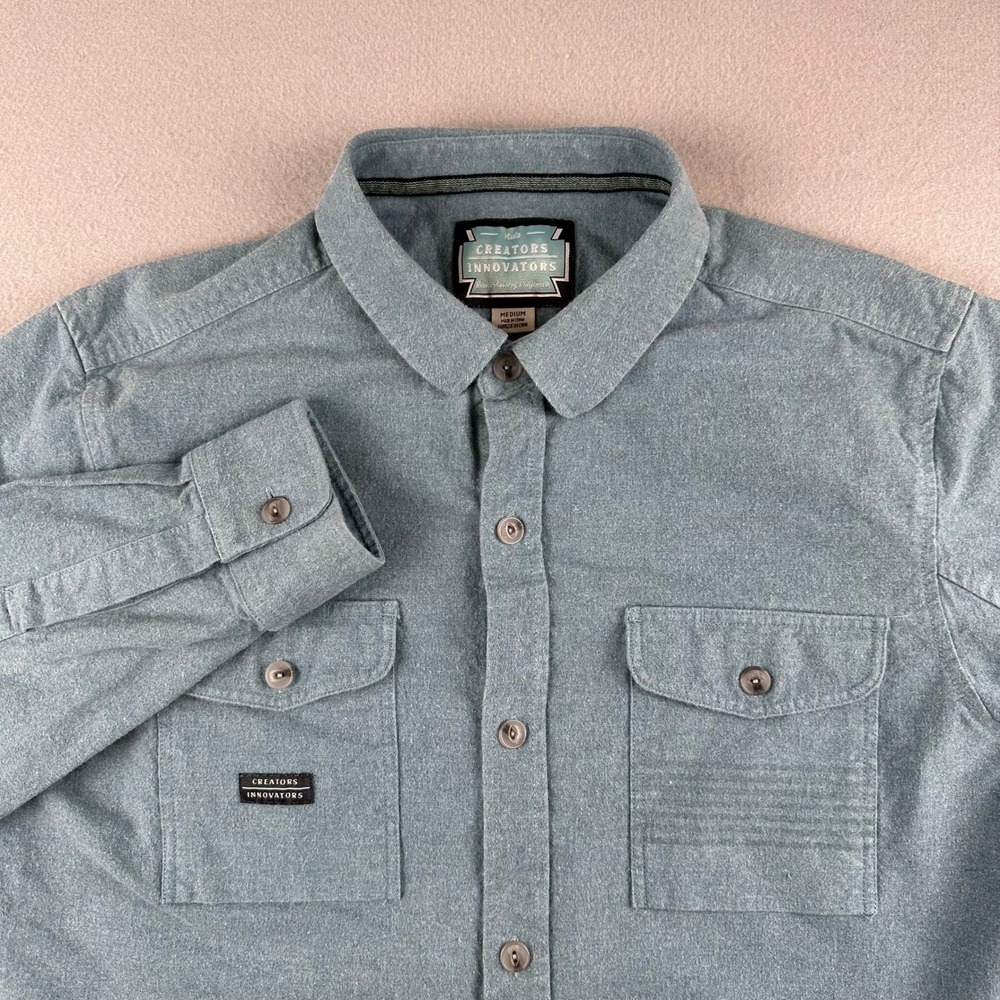 Vissla Button Down Shirt Mens Medium Teal Long Sleeve Organic Cotton M508VCTE